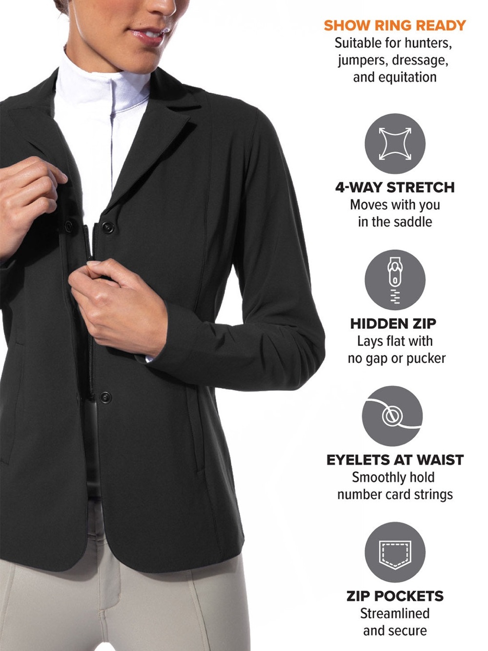 Kerrits Women's Stretch Competitor Koat – Black Show Jacket (Size L)